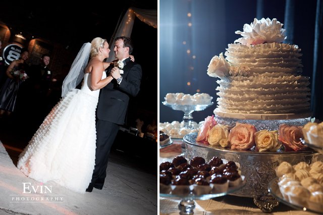 nashville wedding, reception, BLDG 8, ruffle dress, ruffle cake, evin, bride